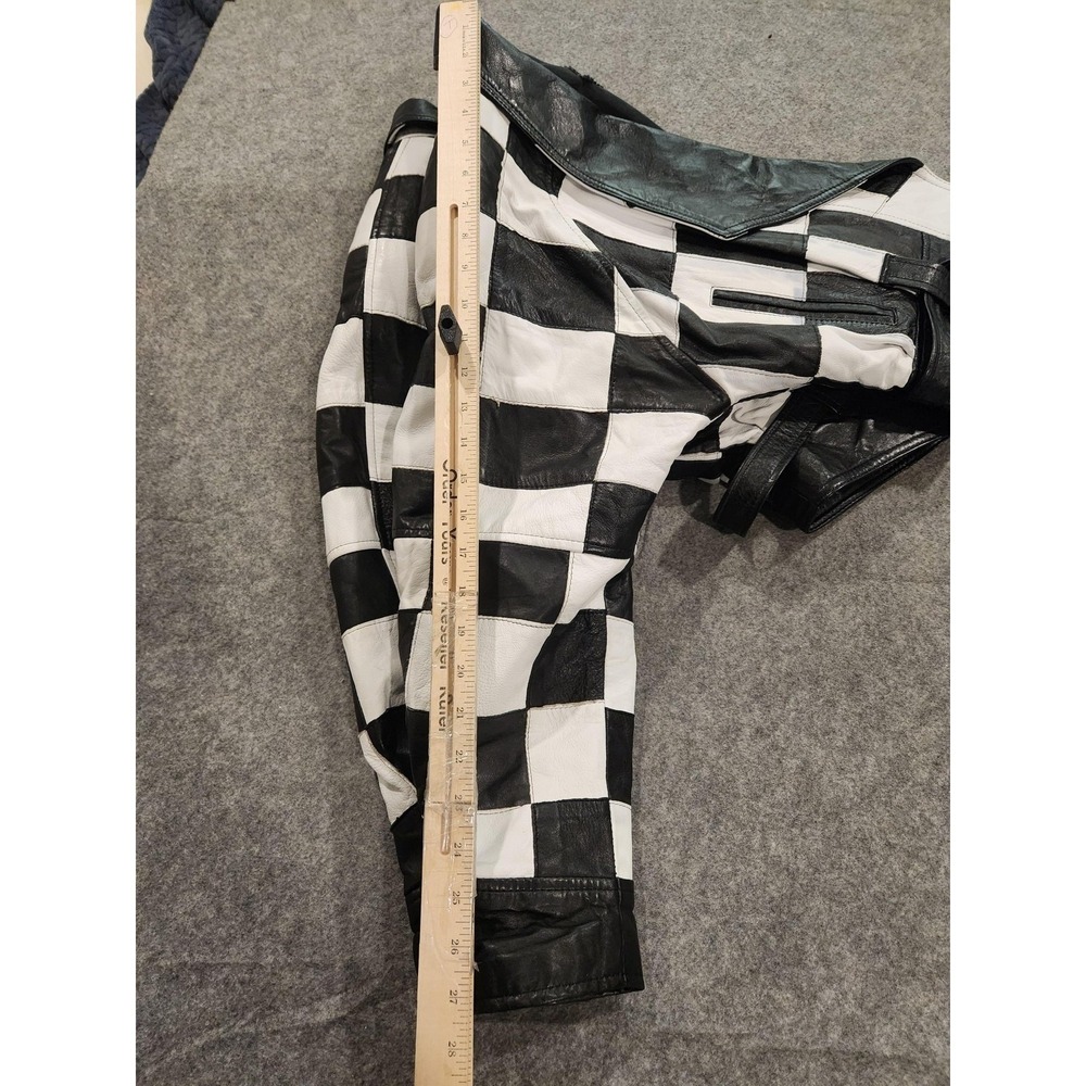 Vintage 80s Twins Jacket Womens Medium Leather Checkered Motorcycle Made in USA - Picture 10 of 12